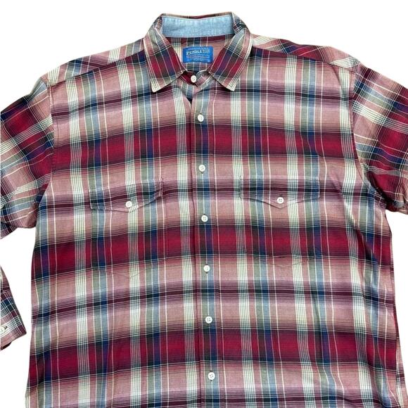 Pendleton Red Plaid Button Down Shirt Men’s Large Long Sleeve Vintage - Picture 2 of 5